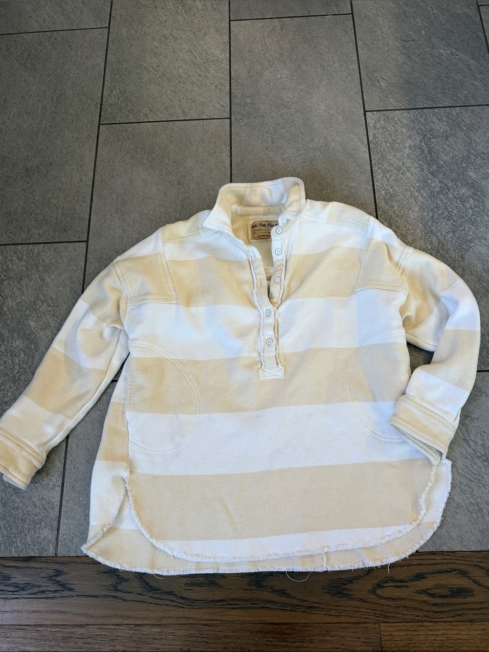 We The Free Cream and White Striped Pullover Hoodie